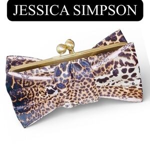 JESSICA SIMPSON Leopard Print Clutch w/Kiss Lock Wristlet, EUC